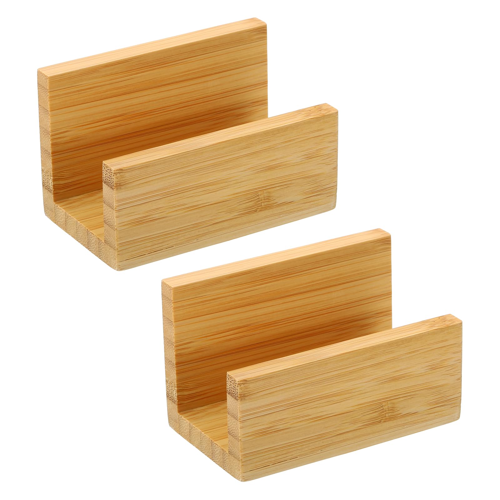 PATIKIL Business Card Holder for Desk, 2Pcs Bamboo Wood Business Card Holders Wooden Card Stand Organizer Cards Display for Office Exhibition, Brown