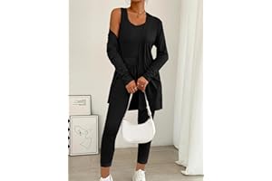 3 Piece Women’s Stylish Lounge Set, Featuring Long Pants, Tank Top, and Outerwear for Fall & Winter Home Wear
