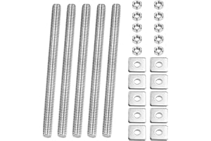 PATIKIL 5 Pcs Fully Threaded Rod, M6 x 80mm 304 Stainless Steel Right Hand Long Thread Bar Studs with Nuts Square Washers for