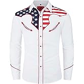 DIFICIL SLOG® Men’s American Flag Embroidered Snap Button Down Shirts Western Cowboy Patriotic Regular Fit Long Sleeve Shirt