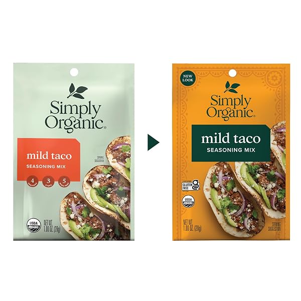 SIMPLY ORGANIC MILD TACO SEASONING MIX, GLUTEN FREE, CERTIFIED ORGANIC, KOSHER, VEGETARIAN, PURE FLAVOR FOR TACOS, STIR-FRIES, MEXICAN DISHES, AND MORE | 1 OUNCE (PACK OF 1)