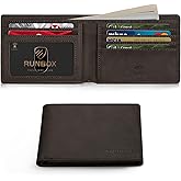 RUNBOX Wallet for Men Slim Leather Bifold RFID Blocking Minimalist Front Pocket Design with Gift Box
