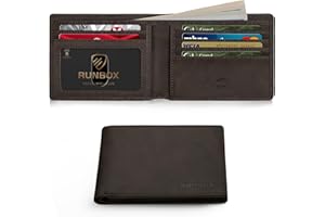 RUNBOX Wallet for Men Slim Leather Bifold RFID Blocking Minimalist Front Pocket Design with Gift Box