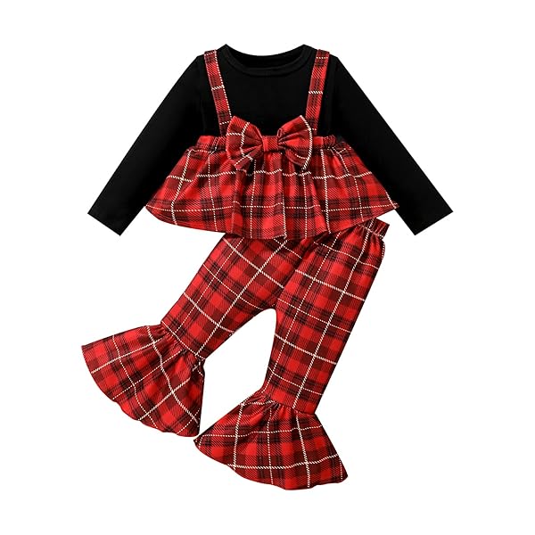 LITBEAR TODDLER BABY GIRLS CHRISTMAS OUTFITS PLAID DREES SHIRT FLARE FOR NEWBORN XMAS DRESS CLOTHES SET 6M-3T