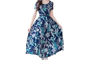 LFEOOST Maxi Dresses for Women 2023 Summer Casual Short Sleeve Crewneck Floral Long Dress Elegant Flowy Beach Vacation Dress
