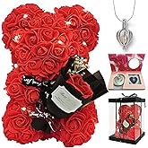 Romantic Valentine's Day Gift For Her Artificial Flower Rose Teddy Bear With Preserved Flowers Bouquet And Blind Box Pearl Necklace Birthday Gift For Wife Girlfriend Mom Women Mothers Day Home Decor