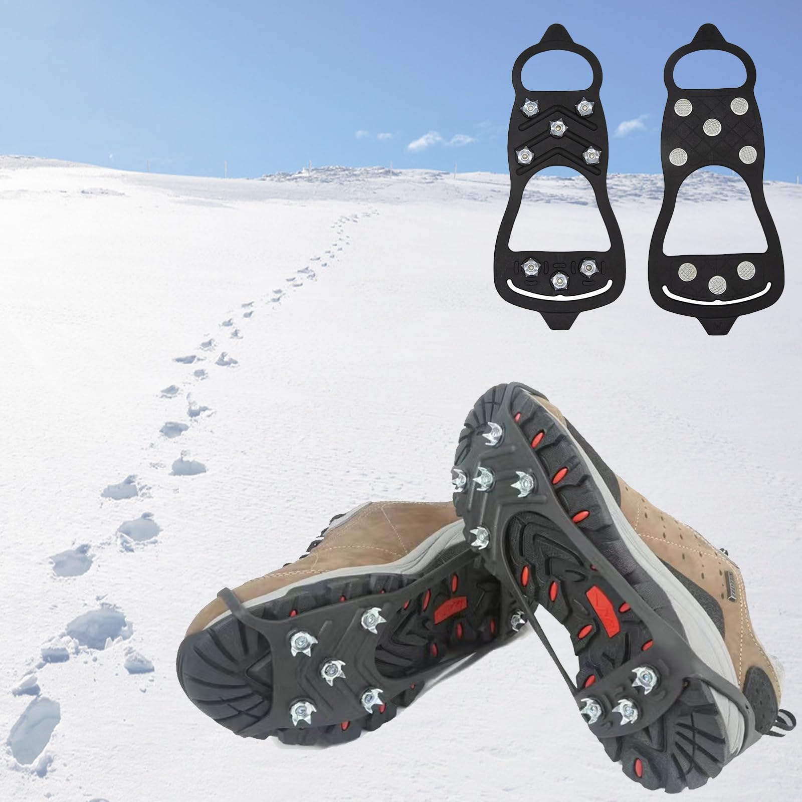 YQBFTC Crampons, Snow Grips, 8 Spike Ice Grips for Shoes & Boots, Microspikes for Walking, Jogging, Climbing & Hiking (L)