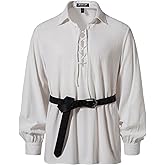 JEMITOP Men's Cotton Lace Up Retro Design Shirts for Renaissance Pirate Viking Medieval Costume Without Belt
