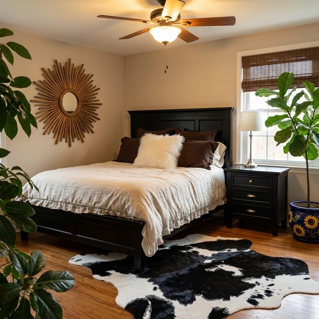 Photo 1 of **FAUX MATERIAL** MustMat Cute Cow Print Rug Black and White Faux Cowhide Rugs Animal Printed Area Rug Carpet for Home 4'7''×5'3''