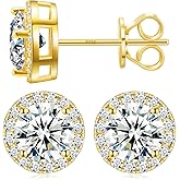 Moissanite Halo Earrings 0.2-4Carats(3-8mm) Moissanite Stud Earrings 18k Gold Over 925 Sterling Silver Earrings for Women Men D Color VVS1 Round Cluster Stud Push Back Ice Out Ear Studs