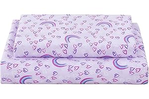 Softan Bed Sheet Set for Girls, Twin Size Microfiber Fitted Sheet, Breathable & Silky Soft Kids Sheet Set 3 PCs Purple Love H