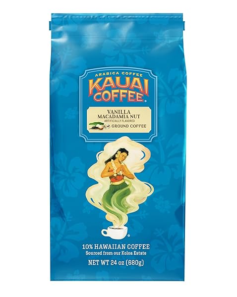 KAUAI COFFEE VANILLA MACADAMIA NUT, MEDIUM ROAST – GROUND COFFEE, 24 OZ PACKAGE