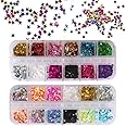 EBANKU Star Glitter Confetti, 24 Boxes Holographic Sequins 3D Laser Nail Art Flakes Colorful Nail Glitter Manicure Decals Nail Decoration