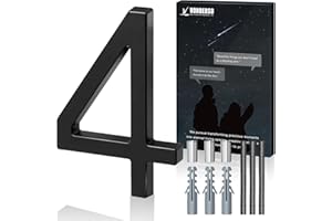 VONDERSO 6 Inch Floating House Numbers and Letters for Outside,Black Metal Modern Outdoor Address Sign for Yard Street and Mailbox, Zinc Alloy Solid Address Numbers and Letters,number 4