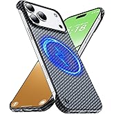 GRECAZO Magnetic Ultra-Thin Frosted Soft Touch Skin Borderless Carbon Fiber Style Texture for iPhone 17 Pro Max Frameless Case 6.9" Slim Minimalist Lightweight Matte Hard for MagSafe Cover Case-Black
