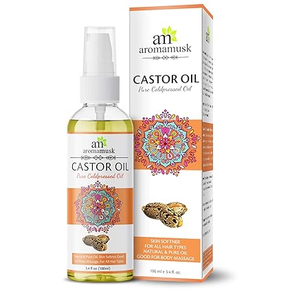 AromaMusk USDA Organic 100% Pure Cold Pressed Castor Oil For Hair And Skin, 100ml