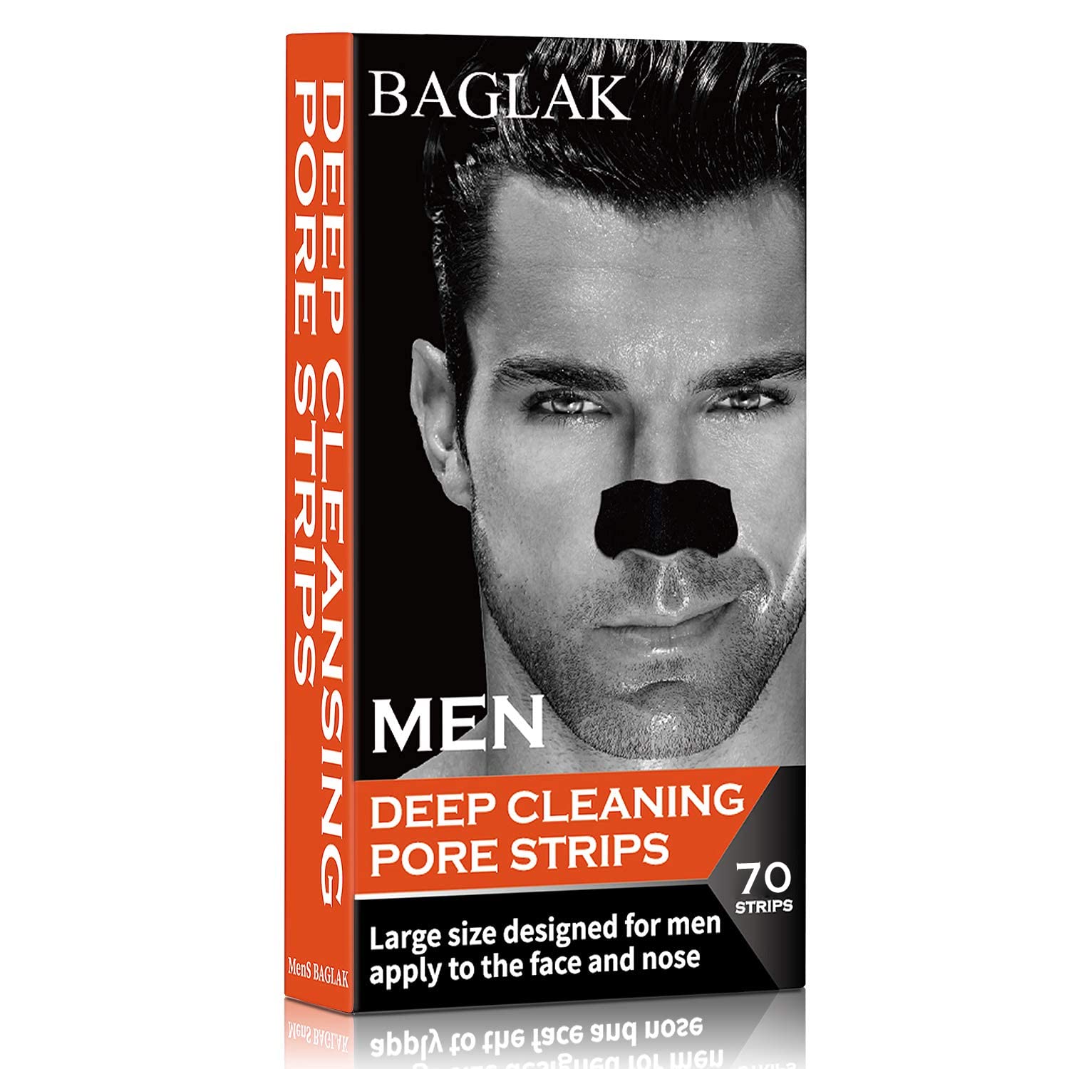 BAGLAK Men Blackhead Remover Pore Strips (70 Count) -Charcoal Nose Strips for Blackhead Removal - Large Size For Nose+Face