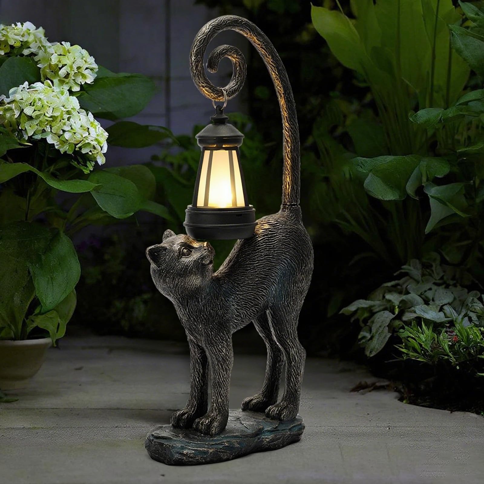 Photo 1 of ZioWio Solar Cat Garden Decor Outdoor Statue - Cat with LED Waterproof Sculptures Lights, Cute Pond/Yard Statues Outside Decoration, Home, Lawn, Patio, Resin Animal Ornament, Women/Gardening Gift