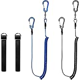 Pristis Fishing Pole Tethers, Retractable Kayak Paddle Leash with Steel Wire, Heavy Duty Coiled Lanyard Saltwater Rod Gear