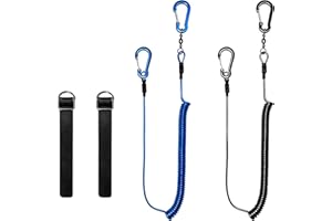 Pristis Fishing Pole Tethers, Retractable Kayak Paddle Leash with Steel Wire, Heavy Duty Coiled Lanyard Saltwater Rod Gear