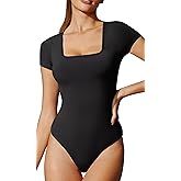 IUGA Bodysuits for Women Tummy Control Short Sleeve Square Neck Bodysuit Women's Slimming Basic Body Suit Tops