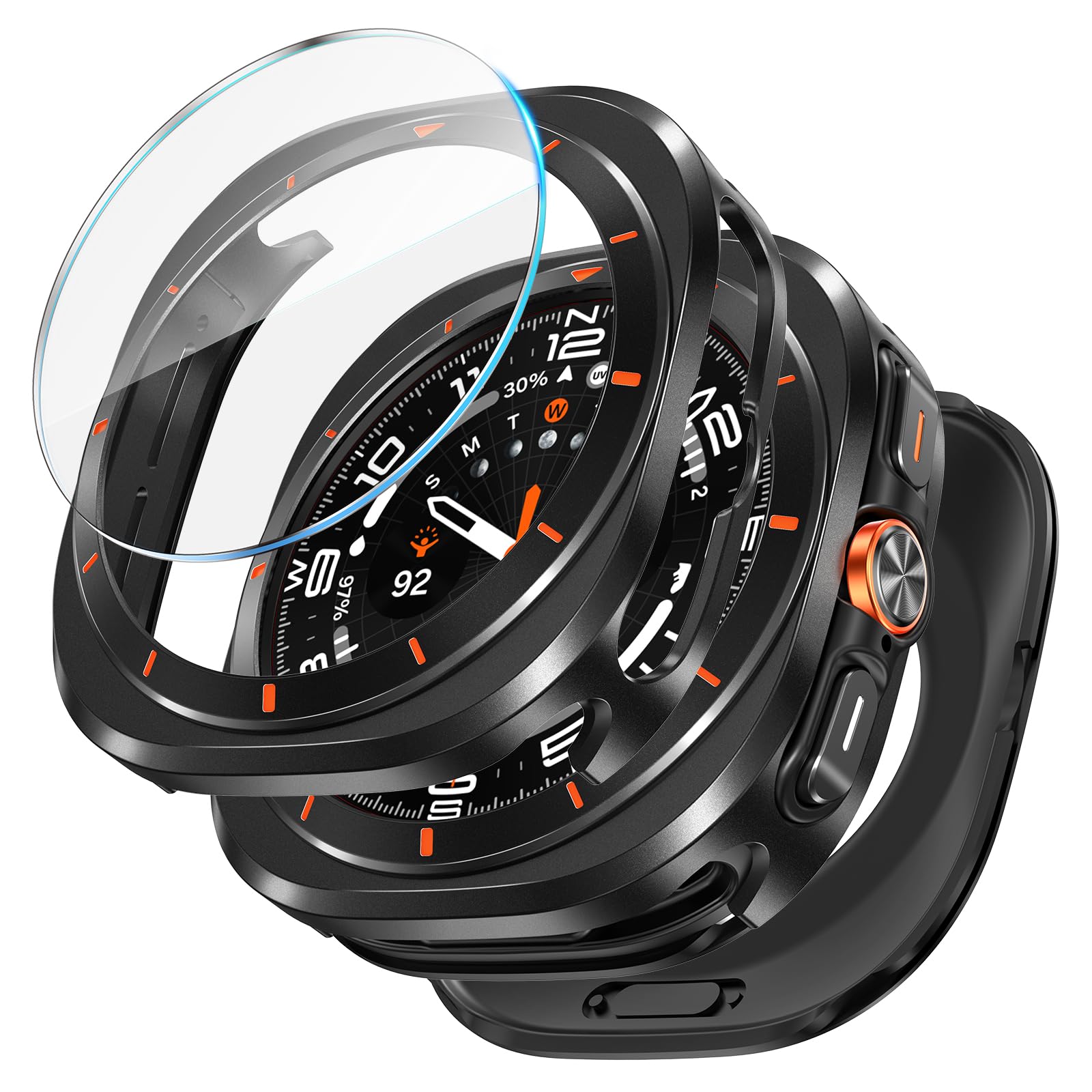 Photo 1 of LETOID 3 in 1 Metal Case for Samsung Galaxy Watch Ultra/Ultra 2 Screen Protector 47mm, Stainless Steel Protective Bumper Face, Hard PC Back Cover and 9H Tempered Glass Film for 7 Ultra & 8 Ultra