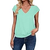 Sialois V Neck Cap Sleeve Top Women Banded Bottom T Shirts Fashion Blouse Summer Spring Beach Vacation Outfits Clothes 2026