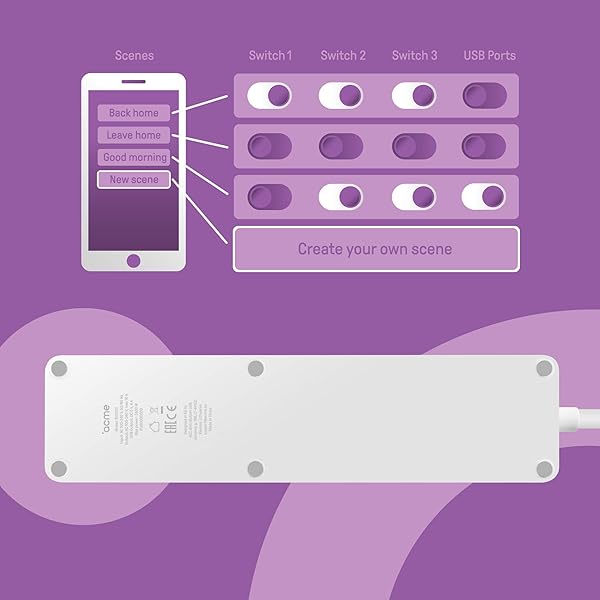 acme SH3103 Regleta Inteligente con 3 Tomas y 4 USB I Enchufe Inteligente Wifi I Regletas Enchufes Con Control Remoto I Temporizador Enchufe Compatible Con Alexa Google Assistant I Enchufe Multiple