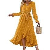BTFBM Womens Dresses Summer 2026 V Neck Floral High Waist Ruffle Wedding Guest Cocktail Boho Spring Long Sleeve Dress