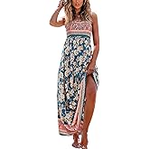 CUPSHE Women's Maxi Dress Ditsy Floral Smocked Summer Sundress Sleeveless Ruffled Spaghetti Straps Long Beach Formal Dress