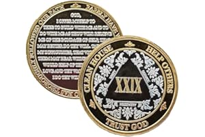 MYRECOVERYSTORE Silver & Gold Alcoholics Anonymous Gifts Sobriety Coin 1 to 60 Year AA Medallion with AA Coin Holder 40mm AA Chips and Medallions with 3rd Step Prayer Recovery Gifts for