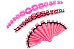 CABBE KALLO 50pcs Ear Stretching Kit Silicone Tunnels Acrylic Tapers and Plugs 14G-00G Gauges Set Eyelet Expanders for Women Men Body Piercing Jewelry