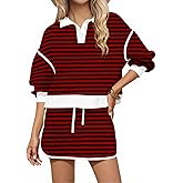 BASQDOV Womens Striped 2 Piece Outfits Long Sleeve Sweatshirt Button V Neck Sweatsuits High Waist Shorts Lounge Sets