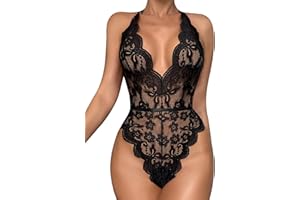 Dlsave Sexy Lingerie for Women,Deep V-Neck Lace Bodysuit Bridal Lingerie Backless One piece Teddy Body Suits Tops Wedding