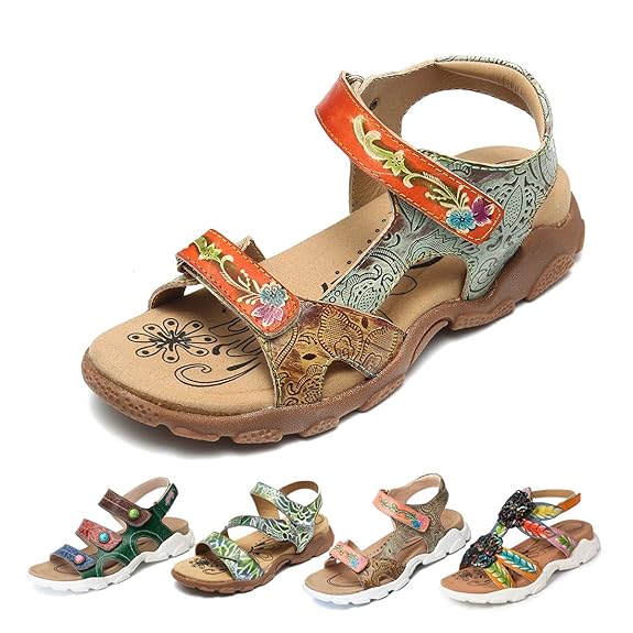 gracosy Womens Walking Sandals Summer Leather Flat Open