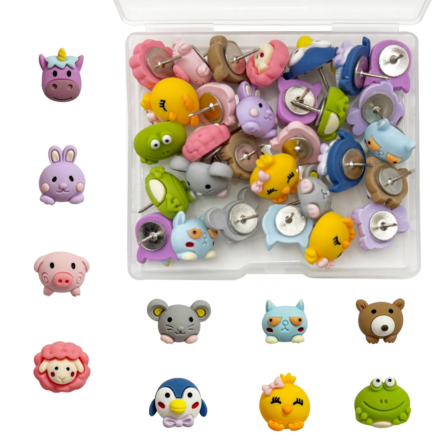 Photo 1 of 30 Pcs Animal Push Pins Decorative Push Pins Cute Animal Thumbtack for for Cork Board, Photo Wall, Map