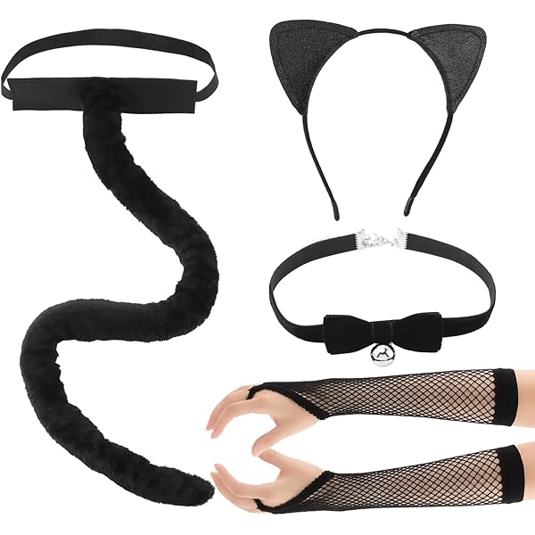Conjunto De Disfraz De Gato Jinwen Traje De Cosplay Orejas Cola Accesorios En Blanco Y Negro