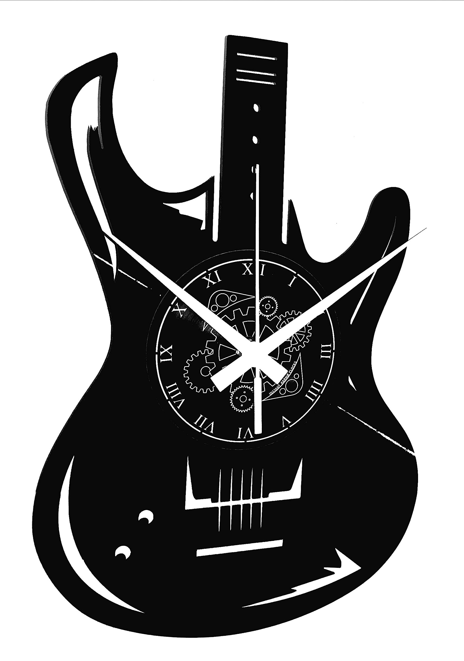 Instant Karma Clocks | Guitar Wall Clock | Stylish Instrument Silhouette Design | Silent Quartz Movement | Perfect for Guitarists, Music Rooms and Studios