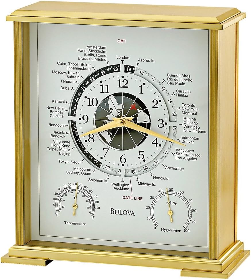 Bulova Quest World Time Table Clock w/Temp & Humidity