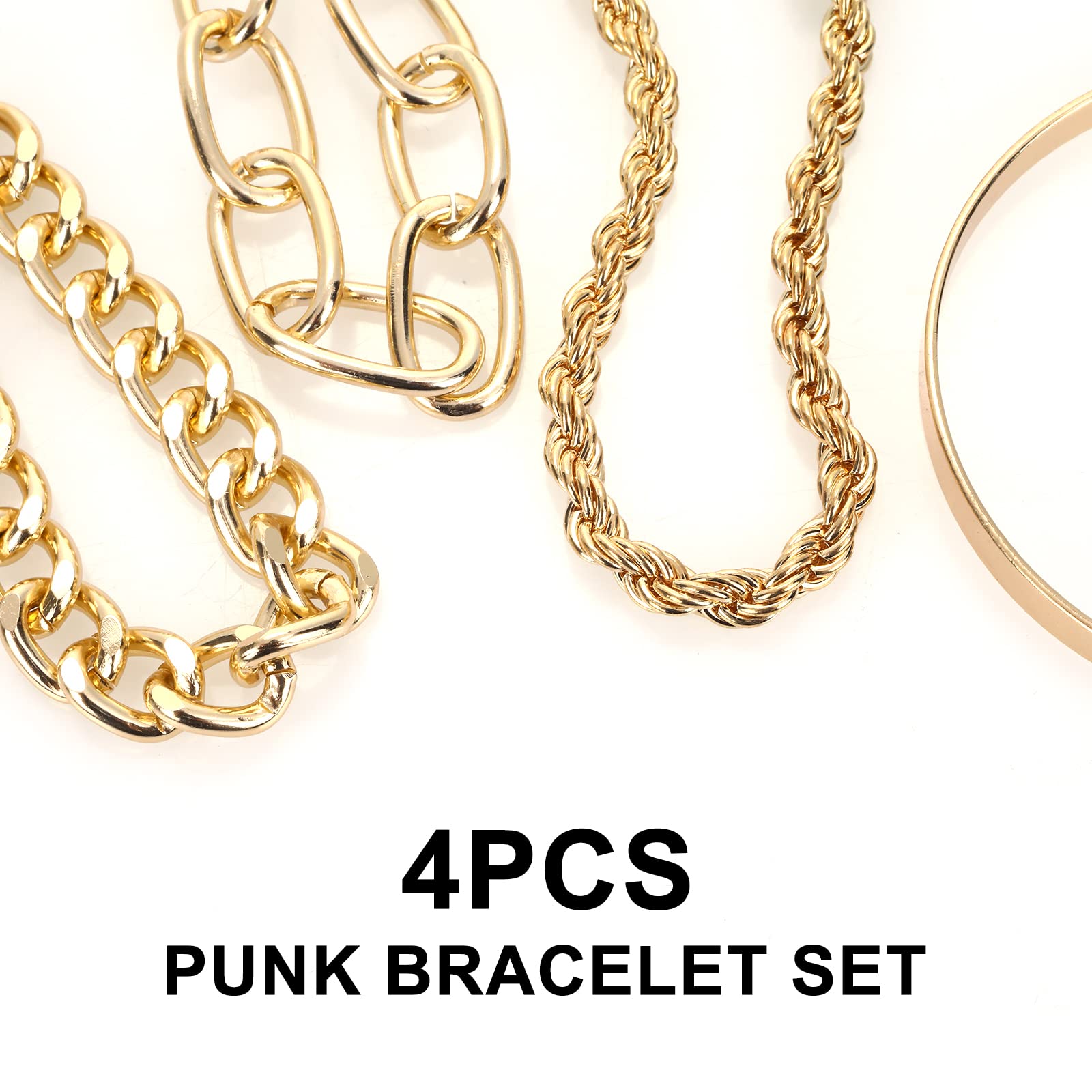 Yolev Gold Chain Bracelet Sets for Women Girls Fashion Beaded Chunky Flat Cable Chain Punk Bracelets Jewelry Adjustable Layered Metal Link Bracelet Set (gold)