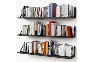 Forbena Floating Shelves 36 Inches Long 8 in Deep Set of 3, Large Wall Shelf for Bedroom Books, Heavy Duty Wide Wall Shelving for Living Room Office Kitchen Closet Organizers and Storage (Black)