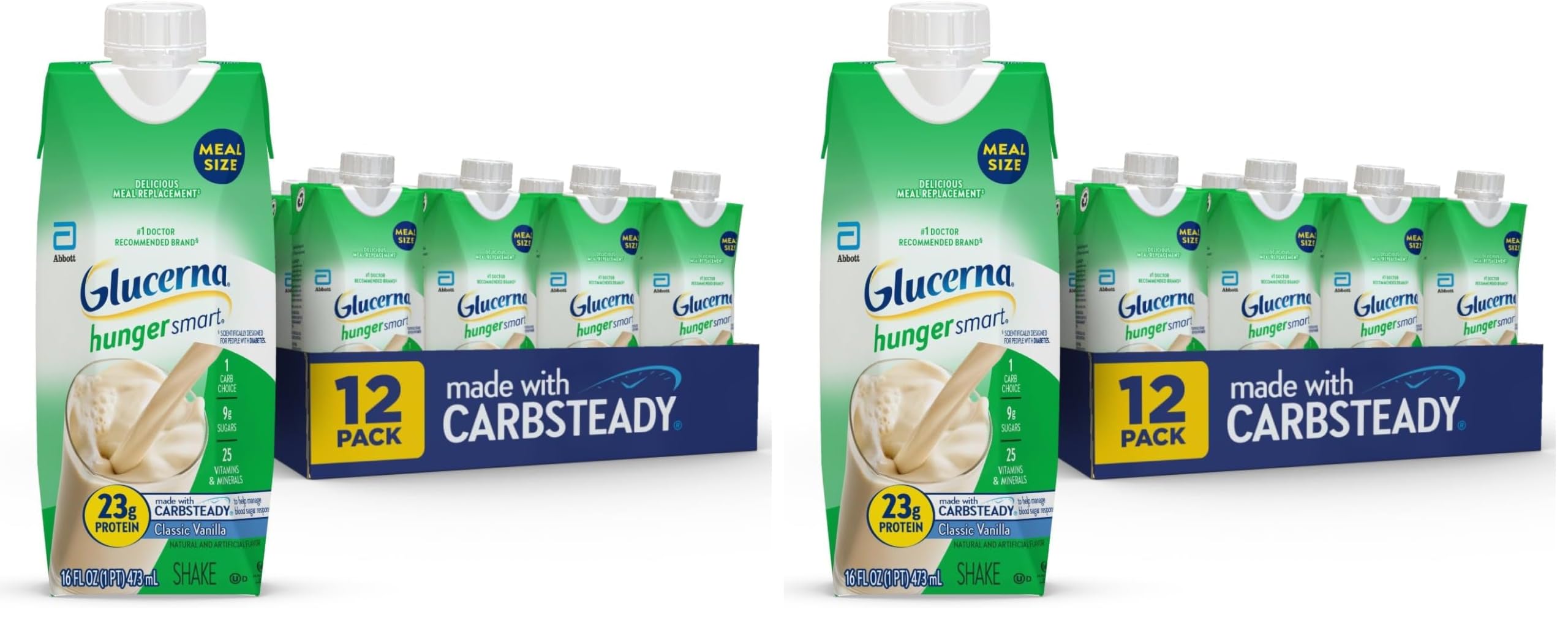 Glucerna Hunger Smart Meal Sized Diabetes Care Shake,Classic Vanilla,Diabetic Meal Replacement to Support Blood Sugar Management,23g Protein,250 Calories,Ready to Drink,16-fl-oz Bottle,(Pack of 24) Image