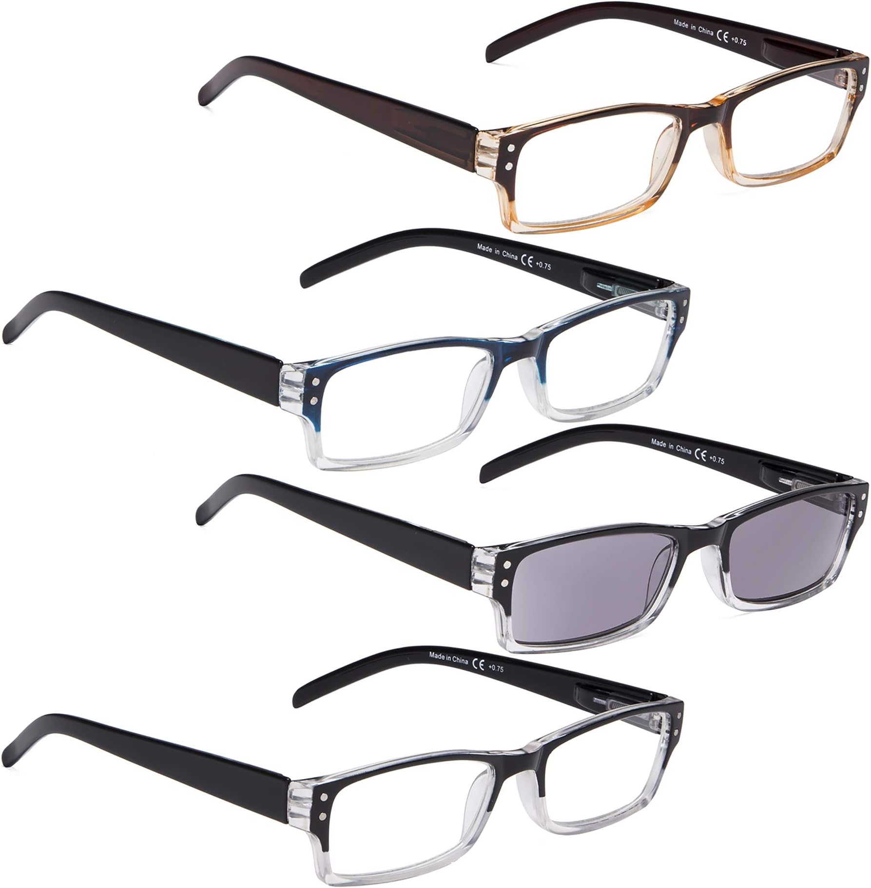 LUR READING GLASSES 4 pack Include Sunshine Readers for Women and Men