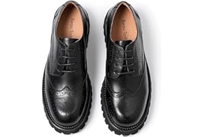 BEAU TODAY Platform Oxfords for Women, Oxford Shoes for Women, Chunky Leather Lace Up Oxford Shoes, Casual Comfort Business Work Office Dress Shoes