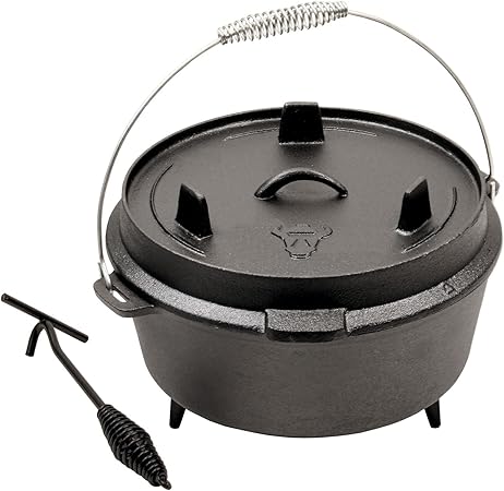 Bbq Toro 9 Qt Dutch Oven Topf I Kochtopf Aus Gusseisen 7 8 Liter I Gusstopf Do509 I Brater Mit Deckelheber I Deckel Als Grillpfanne I Outdoor Feuerkessel Fur Barbecue Camping Garten Und Grillen