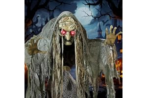 YOKUJITU 60'' Halloween Animatronics Standing Witch Talking Halloween Decorations Outdoor- Sound Activated with Creepy Motion, Light Up Eyes, Haunted House Scary Horror Prop, Yard Lawn Decor