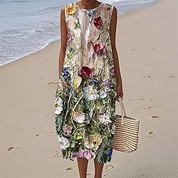 Dresses for Women Summer Fall Cotton Linen Midi
