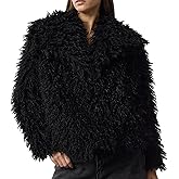Flygo Women's Faux Fur Coat Jacket Fluffy 2025 Winter Jackets Lapel Long Sleeve Loose Shaggy Coats Outerwear