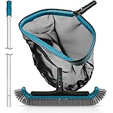 Swimming Pool Cleaning Kit - Aluminum Frame Skimmer Net with 10Ft Adjustable Pole & 17.5” Pool Brush Head, Pools Maintenance Kits for Inground & Above Ground Swimming Pools, Removes Debris