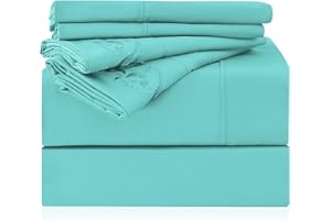 LONAVA Full Size Sheet Set - 6 Piece Hotel Luxury Wrinkle-Free Microfiber Sheet, Oeko-TEX Certified, Breathable & Elastic, 16" Deep Pockets, Light Teal